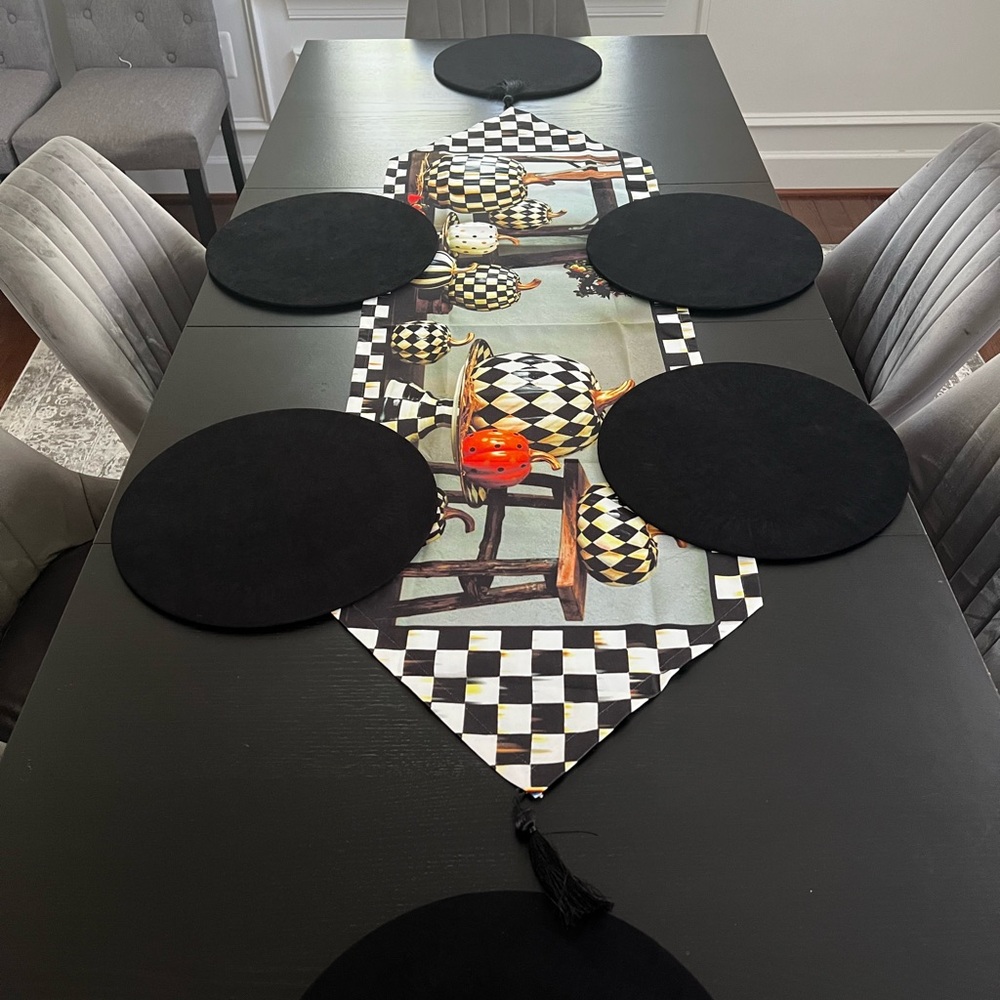 Elegant Checkered Table Runner with Black Placemats